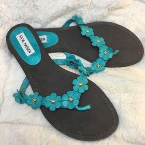 STEVE MADDEN Teal Floral Leather Sandal